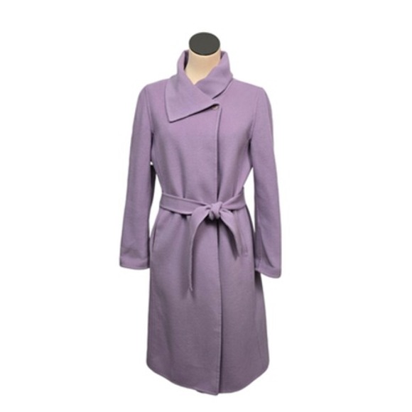 Talbots Coat Womens 6 Purple Wool Blend Belted Wrap Long Asymmetrical Collar - Picture 1 of 10